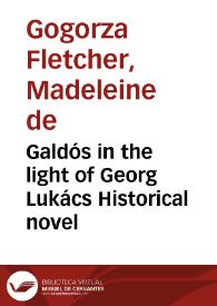 Portada:Galdós in the light of Georg Lukács Historical novel
