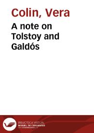 Portada:A note on Tolstoy and Galdós / Vera Colin