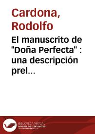 Portada:El manuscrito de \"Doña Perfecta\" : una descripción preliminar / R. Cardona