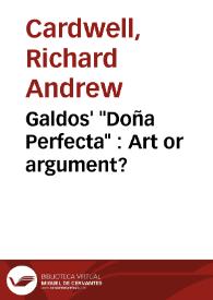Portada:Galdos' \"Doña Perfecta\" : Art or argument? / Richard Andrew Cardwell
