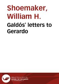 Portada:Galdós' letters to Gerardo / William H. Shoemaker