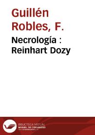 Portada:Necrología : Reinhart Dozy / F. Guillén Robles
