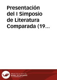 Portada:Presentación del I Simposio de Literatura Comparada (1977) / Martín de Riquer