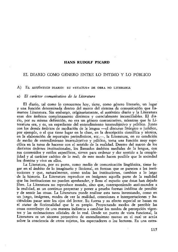 El diario como género entre lo íntimo y lo público / Hans Rudolf Picard | Biblioteca Virtual Miguel de Cervantes