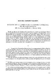 Portada:Función de la literatura e historia literaria : Un planteamiento (De los \"encyclopédistes\" a Manuel Milá) / Manuel Garrido Palazón