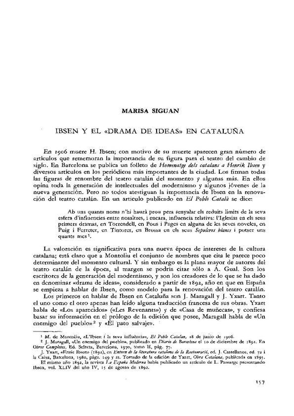 Ibsen y el "drama de ideas" en Cataluña / Marisa Siguán | Biblioteca Virtual Miguel de Cervantes