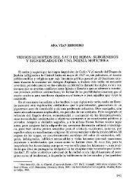 Versos europeos del Saco de Roma : Subgéneros y significados de una poesía noticiera / Ana Vian Herrero