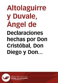Portada:Declaraciones hechas por Don Cristóbal, Don Diego y Don Bartolomé Colón acerca de su nacionalidad / Ángel de Altolaguirre