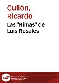 Portada:Las \"Rimas\" de Luis Rosales / por Ricardo Gullón