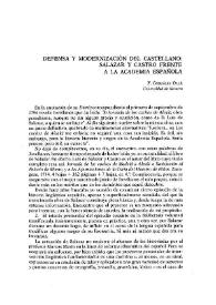 Portada:Defensa y nodernización del castellano: Salazar y Castro frente a la Academia Española / Fernando González Ollé