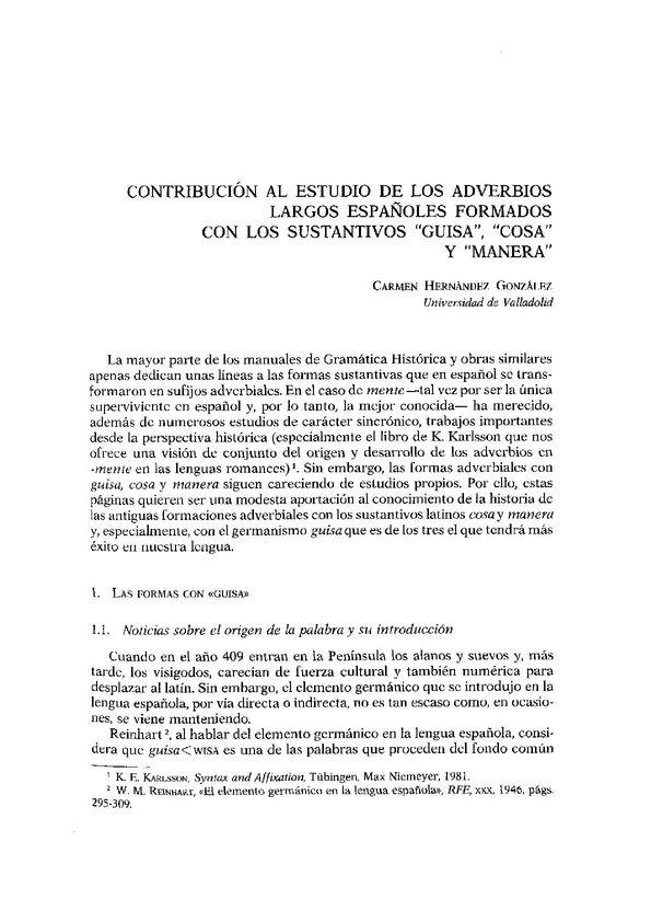 Contribución al estudio de los adverbios largos españoles formados con los sustantivos "guisa", "cosa" y "manera" | Biblioteca Virtual Miguel de Cervantes