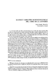 Portada:Algunas variantes morfosintáticas del \"Libro de la Montería\"