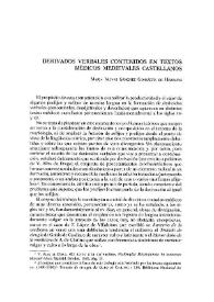 Portada:Derivados verbales contenidos en textos médicos medievales castellanos / María Nieves Sánchez González de Herrero
