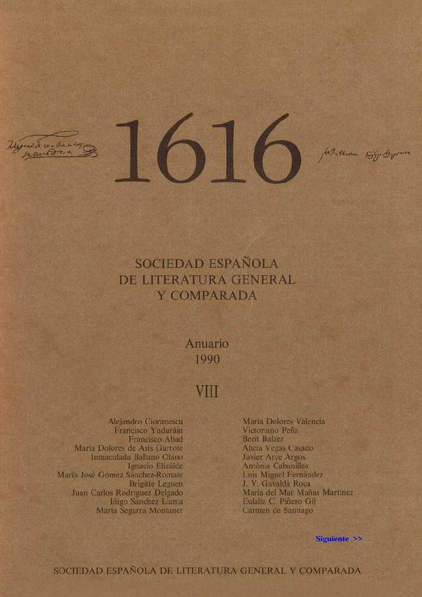 1616 : Anuario de la Sociedad Española de Literatura General y Comparada. Vol. VIII (1990). Índice / Sociedad Española de Literatura General y Comparada (Madrid). | Biblioteca Virtual Miguel de Cervantes
