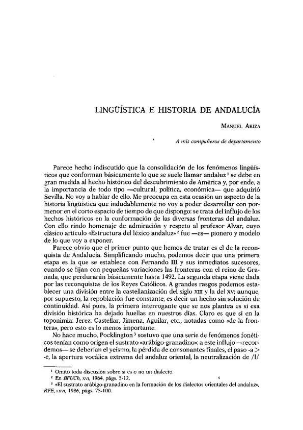 Lingüística e historia de Andalucía / Manuel Ariza | Biblioteca Virtual Miguel de Cervantes