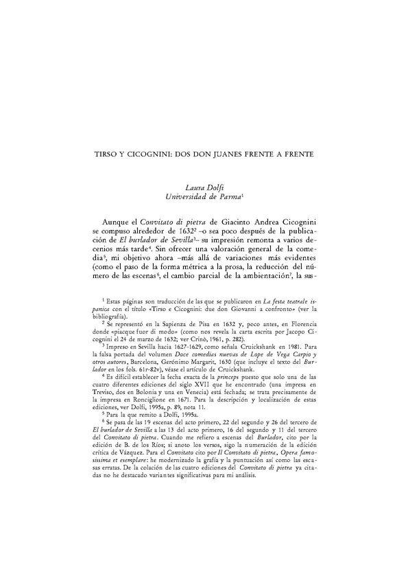 Tirso y Cicognini: dos don Juanes frente a frente / L. Dolfi | Biblioteca Virtual Miguel de Cervantes