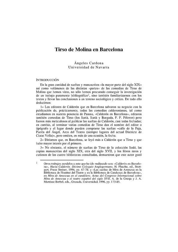 Tirso de Molina en Barcelona / A. Cardona | Biblioteca Virtual Miguel de Cervantes