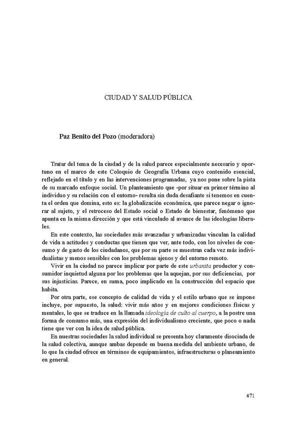 Ciudad y salud pública / Paz Benito del Pozo | Biblioteca Virtual Miguel de Cervantes