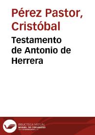 Portada:Testamento de Antonio de Herrera / Cristóbal Pérez Pastor