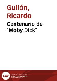 Portada:Centenario de \"Moby Dick\" / Ricardo Gullón