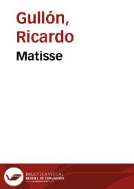 Portada:Matisse / Ricardo Gullón