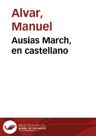 Portada:Ausias March, en castellano / Manuel Alvar