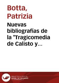 Portada:Nuevas bibliografías de la \"Tragicomedia de Calisto y Melibea\" (Zaragoza, Jorge Coci, 1507) / Patrizia Botta y Víctor Infantes