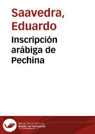 Portada:Inscripción arábiga de Pechina / Eduardo Saavedra