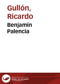 Portada:Benjamín Palencia / Ricardo Gullón