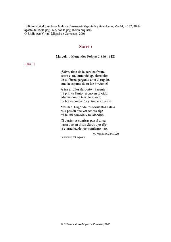 Soneto / Marcelino Menéndez Pelayo | Biblioteca Virtual Miguel de Cervantes