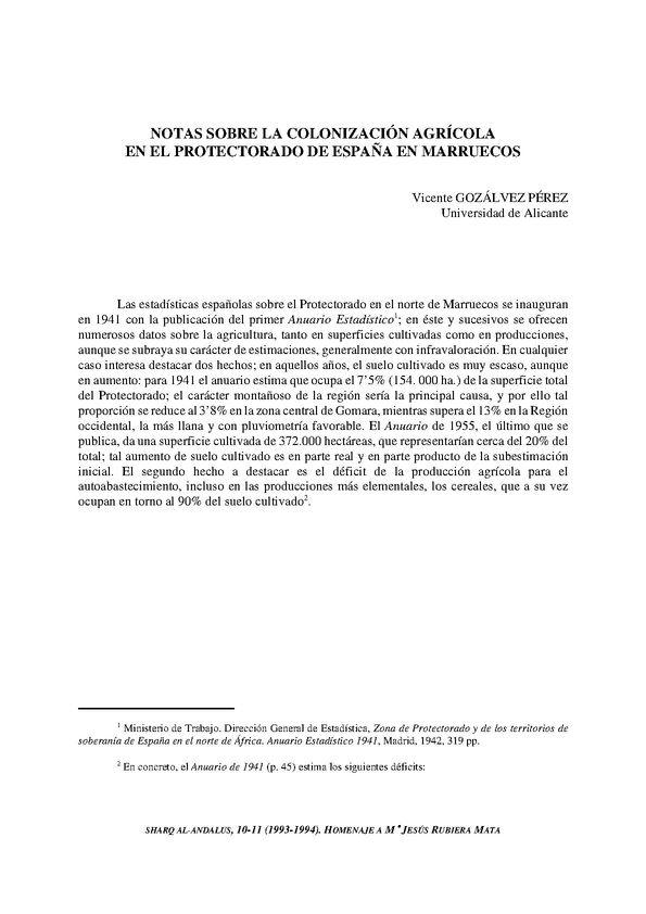 Notas sobre la colonización agrícola en el Protectorado de España en Marruecos / Vicente Gozálvez Pérez | Biblioteca Virtual Miguel de Cervantes