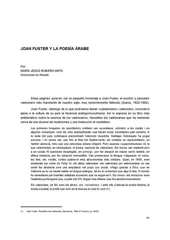 Joan Fuster y la poesía árabe / por María Jesús Rubiera Mata | Biblioteca Virtual Miguel de Cervantes
