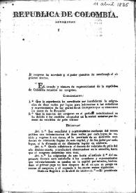 Portada:Decreto sobre la revisión de rentas asignadas a los congresistas no residentes en la capital (Bogotá, 11 de abril de 1825, año 15º)