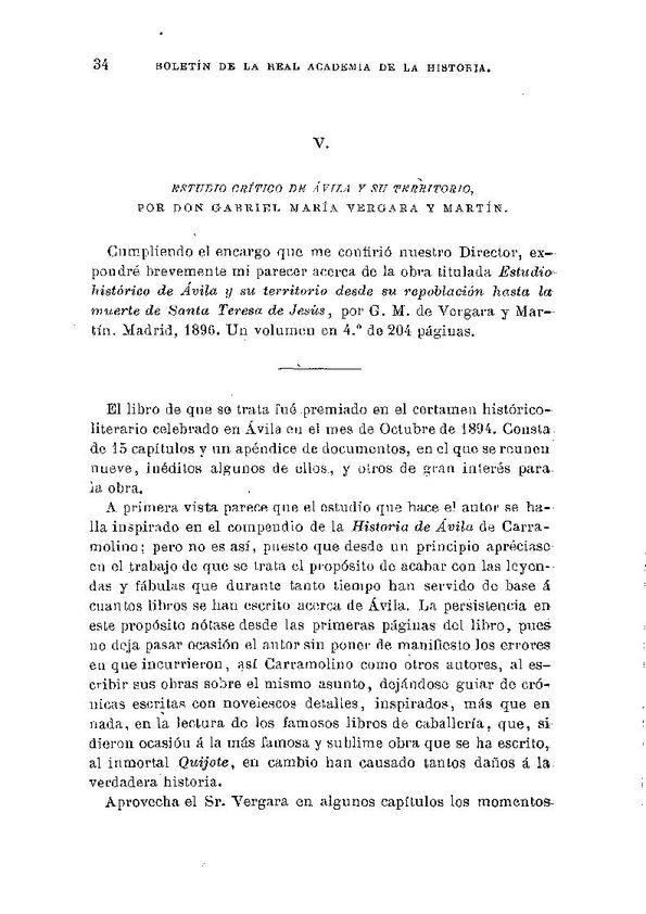 "Estudio crítico de Ávila y su territorio", por D. Gabriel María Vergara y Martín / Antonio María Fabié | Biblioteca Virtual Miguel de Cervantes