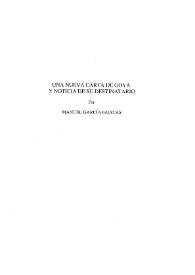 Portada:Una nueva carta de Goya y noticia de su destinatario / Manuel García Guatas