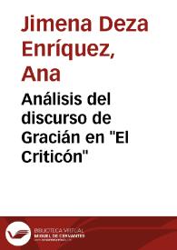 Portada:Análisis del discurso de Gracián en "El Criticón" / Ana-Jimena Deza Enríquez