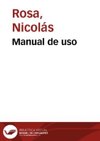 Portada:Manual de uso / Nicolás Rosa