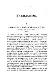 Portada:Testamento de D. García de Avellaneda y Haro, conde de Castrillo (1670) / Cesáreo Fernández Duro