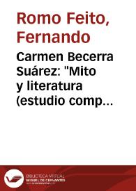 Portada:Carmen Becerra Suárez: \"Mito y literatura (estudio comparado de Don Juan)\" (Vigo: Universidade, 1997) / Fernando Romo Feito
