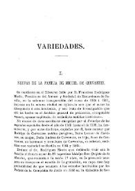 Portada:Nuevas de la familia de Miguel de Cervantes / Cesáreo Fernández Duro