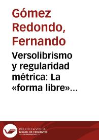 Portada:Versolibrismo y regularidad métrica: La «forma libre» de Juan Ramón Jiménez / Fernando Gómez Redondo