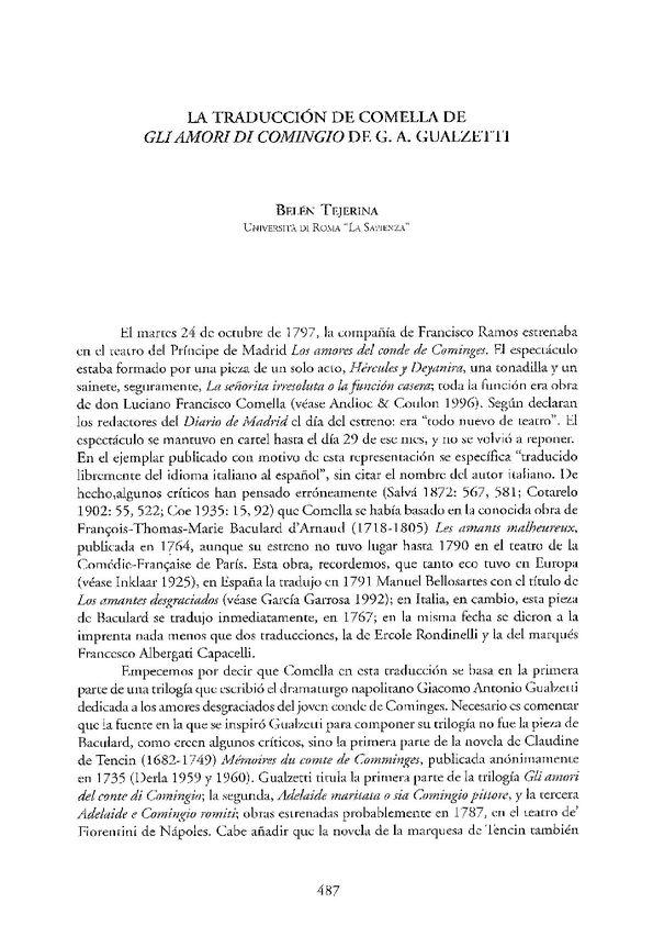 La traducción de Comella de "Gli amori di Comingio" de G. A. Gualzetti / Belén | Biblioteca Virtual Miguel de Cervantes