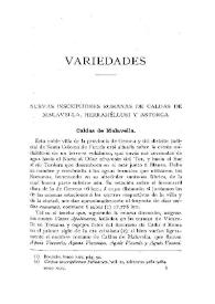 Portada:Nuevas inscripciones romanas de Caldas de Malavella, Herramélluri y Astorga / Fidel Fita