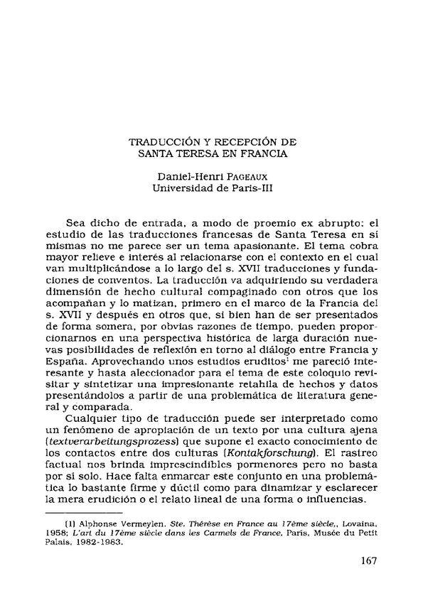 Traducción y recepción de Santa Teresa en Francia / Daniel-Henri Pageaux | Biblioteca Virtual Miguel de Cervantes