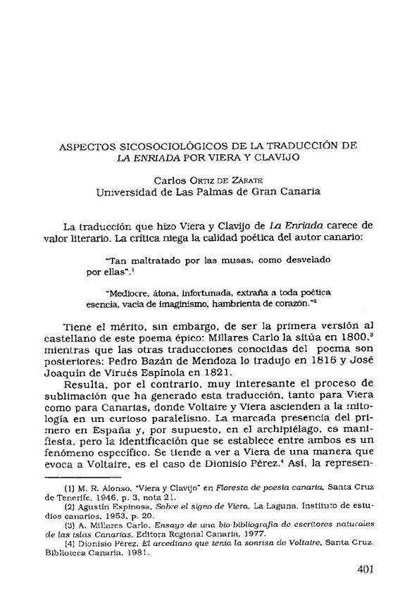 Aspectos sicosociológicos de la traducción de La Enriada por Viera y Clavijo / Carlos Ortiz de Zárate | Biblioteca Virtual Miguel de Cervantes