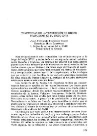 Portada:Tendencias de la traducción de obras francesas en el siglo XVIII / Juan Fernado Fernández Gómez y Natividad Nieto Fernández
