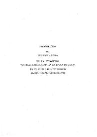 Presentación por Luis García-Ochoa de la Exposición "La Real Calcografía en la época de Goya" en el Club Urbis de Madrid el día 7 de octubre de 1986 | Biblioteca Virtual Miguel de Cervantes