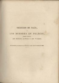 Portada:Oráculos de Talía, ó los Duendes en palacio : comedia original en cinco actos y en verso / Gertrudis Gómez de Avellaneda