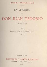 Portada:La leyenda de Don Juan Tenorio (fragmento) / José Zorrilla;  ilustración de J.L. Pellicer