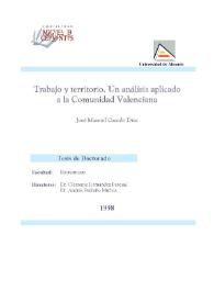 Portada:Trabajo y territorio. Un análisis aplicado a la Comunidad Valenciana / José Manuel Casado Díaz